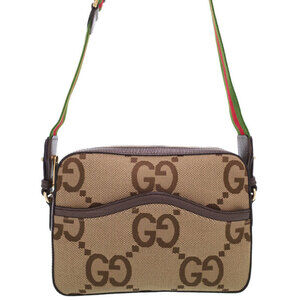 GUCCI Jumbo GG Web Stripe Messenger Crossbody Bag Brown